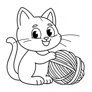 Playful Cartoon Cat Playing With Yarn Coloring Page 2907-2367