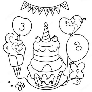 Happy 3rd Birthday Celebration Coloring Page 29343-23504