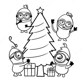 Festive Minions Decorating A Tree Coloring Page 29364-23521