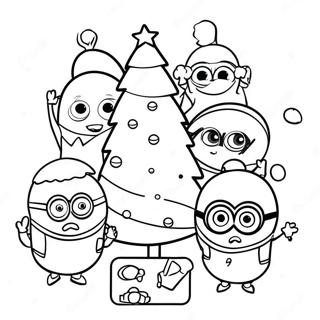 Festive Minions Decorating A Tree Coloring Page 29364-23522