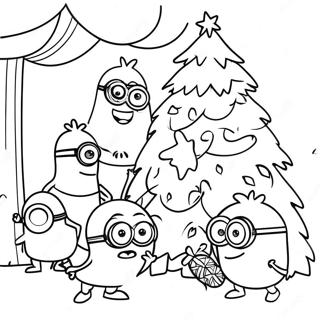 Festive Minions Decorating A Tree Coloring Page 29364-23524