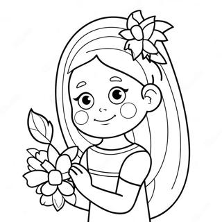 Cute Girl With Flowers Coloring Page 3067-2490