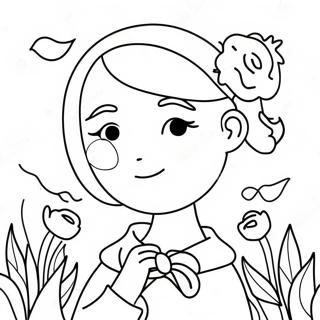 Cute Girl With Flowers Coloring Page 3067-2491