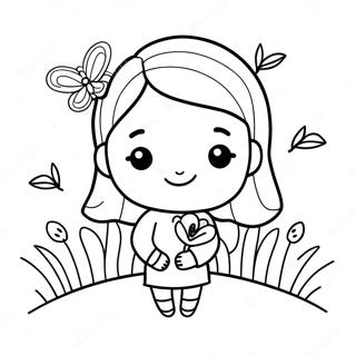 Cute Girl With Flowers Coloring Page 3067-2492