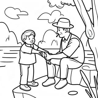 Dad And Son Fishing By The Lake Coloring Page 31034-24856