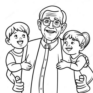 Joyful Grandfather With Grandkids Coloring Page 31154-24957