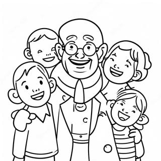 Joyful Grandfather With Grandkids Coloring Page 31154-24960