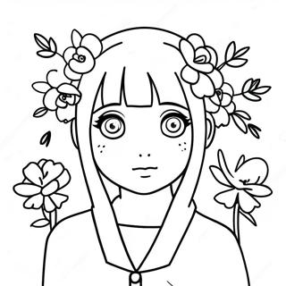 Cute Hinata With Flowers Coloring Page 31244-25027