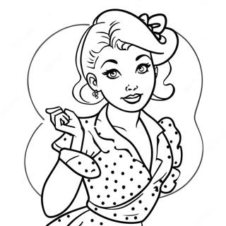 Retro Pin Up Girl In A Polka Dot Dress Coloring Page 31514-25241