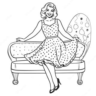 Retro Pin Up Girl In A Polka Dot Dress Coloring Page 31514-25243