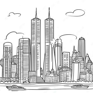 Detailed Twin Towers Skyline Coloring Page 31594-25303