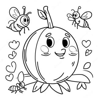 Giant Peach With Friendly Insects Coloring Page 31634-25338