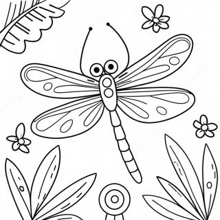 Colorful Dragonfly In A Garden Coloring Page 3167-2570