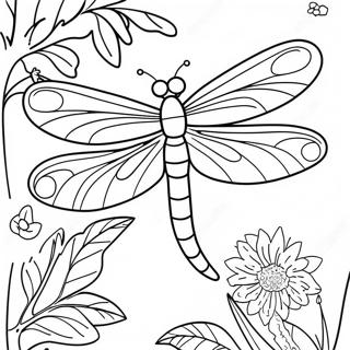 Colorful Dragonfly In A Garden Coloring Page 3167-2572