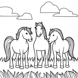 Colorful Horses In A Pasture Coloring Page 32034-25649