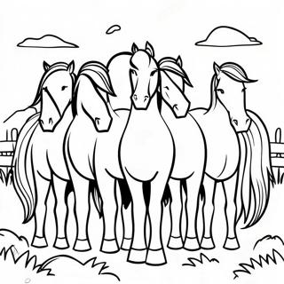 Colorful Horses In A Pasture Coloring Page 32034-25650