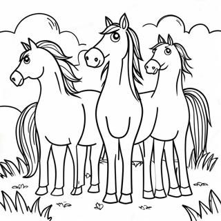 Colorful Horses In A Pasture Coloring Page 32034-25651