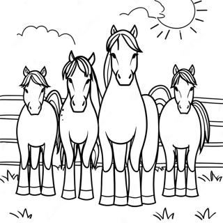 Colorful Horses In A Pasture Coloring Page 32034-25652