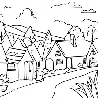 Village Scene Coloring Page 32173-25761