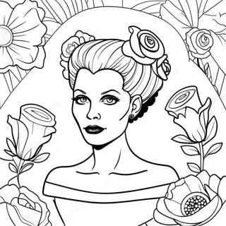 Bride Of Frankenstein With Flowers Coloring Page 32544-26053