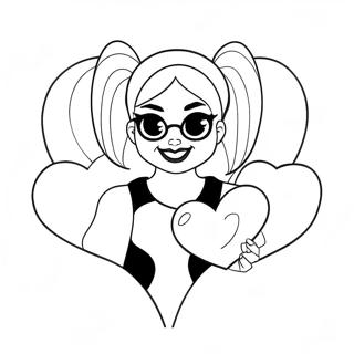 Harley Quinn With Heart Balloons Coloring Page 32894-26333