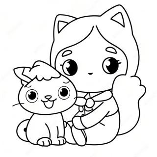 Chibi Girl With Cute Cat Coloring Page 32923-26355