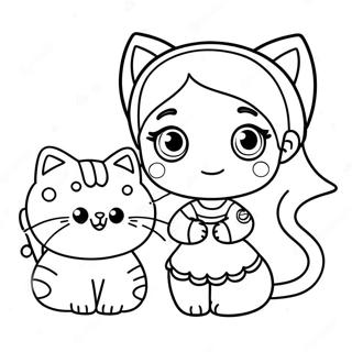 Chibi Girl With Cute Cat Coloring Page 32923-26356