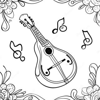 Cute Mandolin With Musical Notes Coloring Page 33064-26479