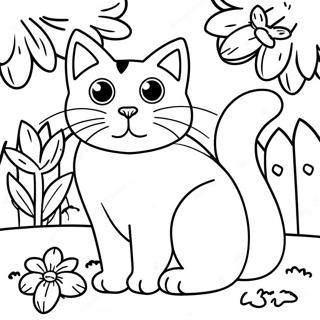 Playful Calico Cat In Garden Coloring Page 33454-26774