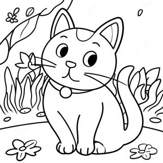 Playful Calico Cat In Garden Coloring Page 33454-26775