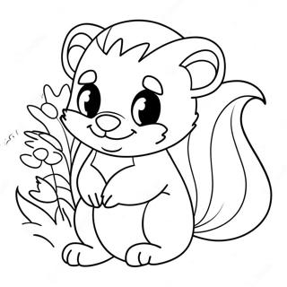 Cute Skunk With Flowers Coloring Page 33794-27054