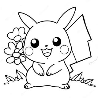 Adorable Pikachu Playing With Flowers Coloring Page 33914-27141