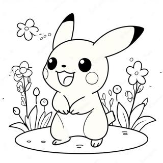 Adorable Pikachu Playing With Flowers Coloring Page 33914-27144