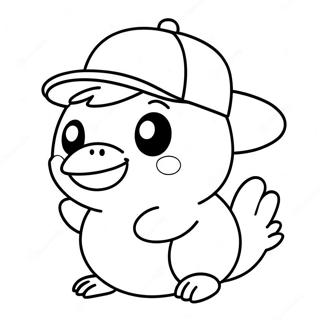 Cute Psyduck With A Hat Coloring Page 34034-27244