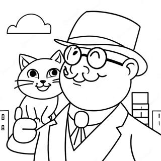 Mayor Humdinger With His Cat Coloring Page 34054-27260