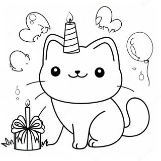 Happy Birthday Cat Coloring Page 34133-27319