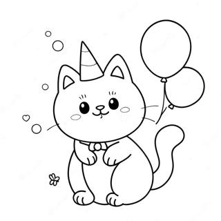 Cute Birthday Cat With Balloons Coloring Page 34134-27321