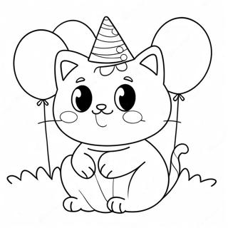 Cute Birthday Cat With Balloons Coloring Page 34134-27322