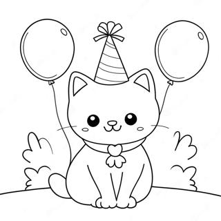 Cute Birthday Cat With Balloons Coloring Page 34134-27323