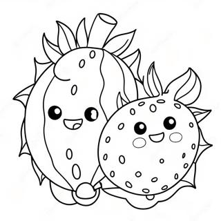 Cute Dragon Fruit With Smiling Face Coloring Page 34294-27452