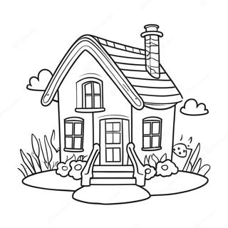 Colorful Rainbow House With Flowers Coloring Page 34384-27521