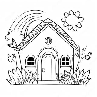 Colorful Rainbow House With Flowers Coloring Page 34384-27522