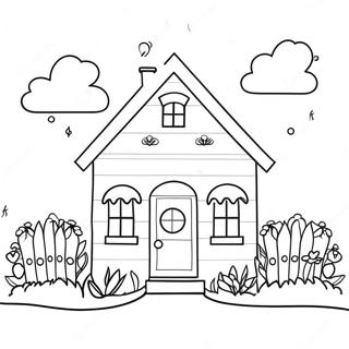 Colorful Rainbow House With Flowers Coloring Page 34384-27523