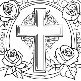 Cross With Roses Coloring Page 34623-27709