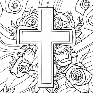 Cross With Roses Coloring Page 34623-27710