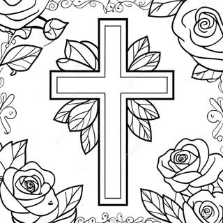 Cross With Roses Coloring Page 34623-27711