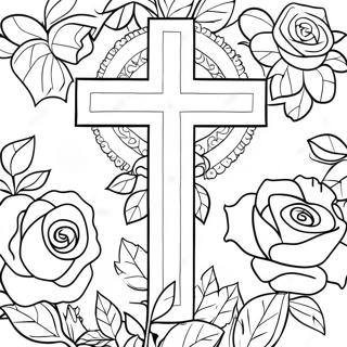 Cross With Roses Coloring Page 34623-27712