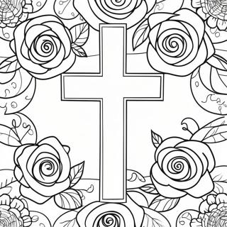 Elegant Cross With Roses Coloring Page 34624-27715