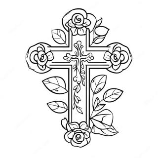 Elegant Cross With Roses Coloring Page 34624-27716