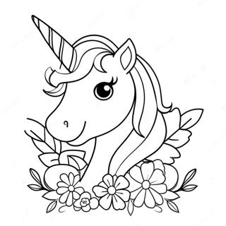 Sparkly Easter Unicorn With Flowers Coloring Page 34664-27749